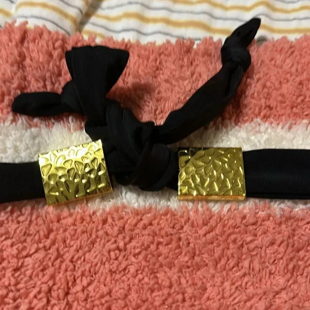 NWT White House Black Market Bikini Triangle TOP Black and Gold